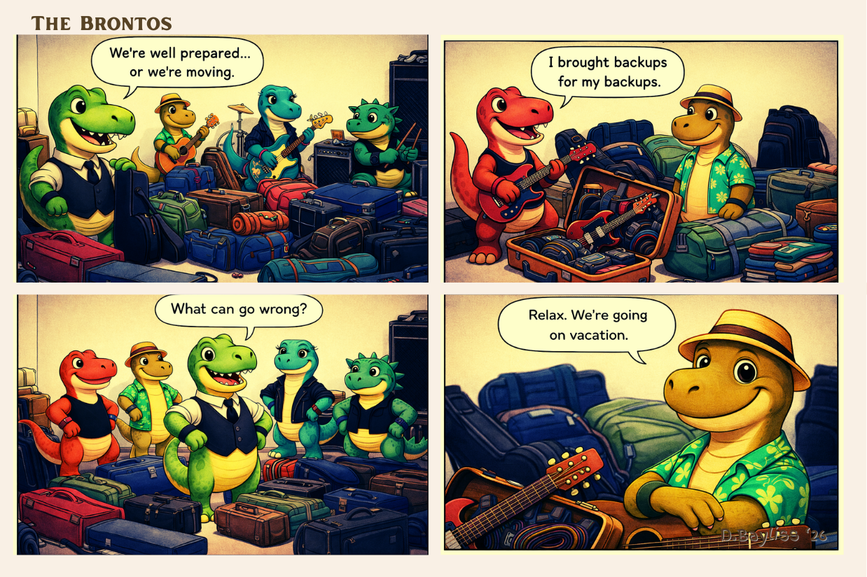 The Brontos are paced and ready for vacation.