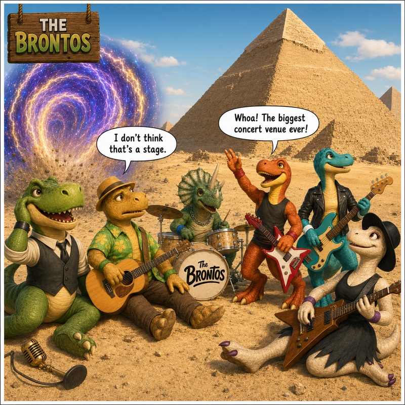The Brontos time jump to Egypt.