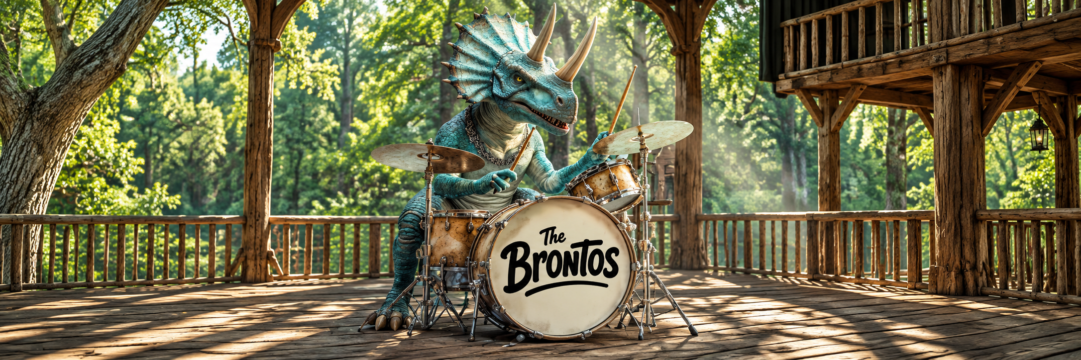 Thumper, dinosaur playing drums.