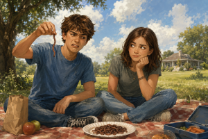 Billy & Mia eating worms.