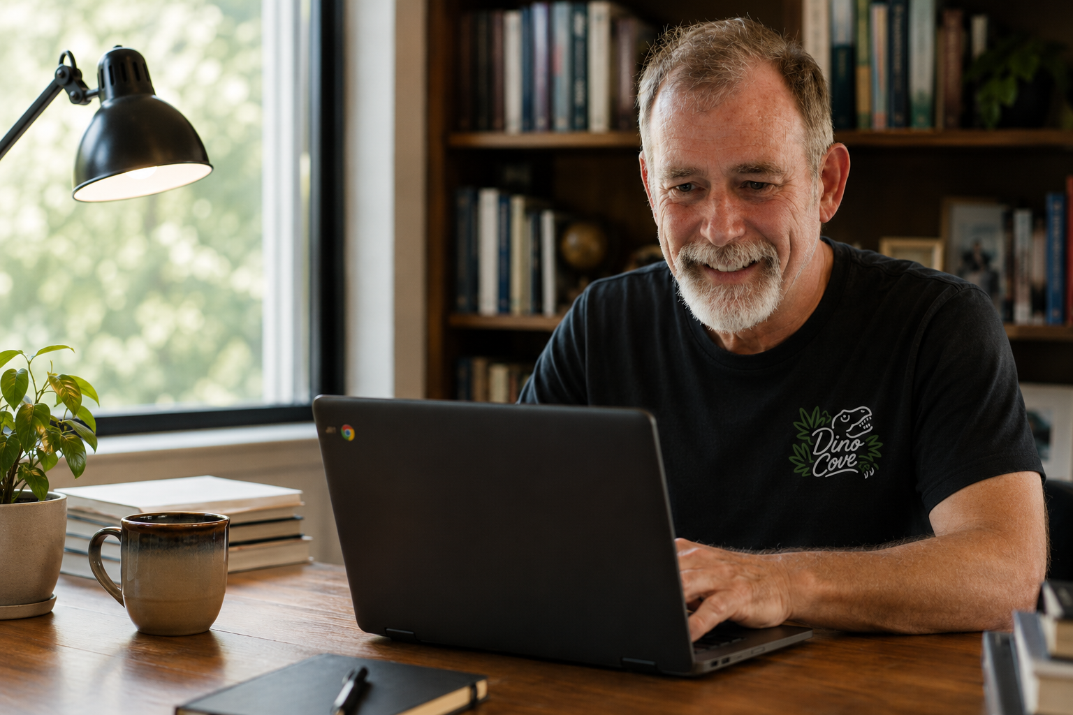 Doug Bayliss working on at laptop